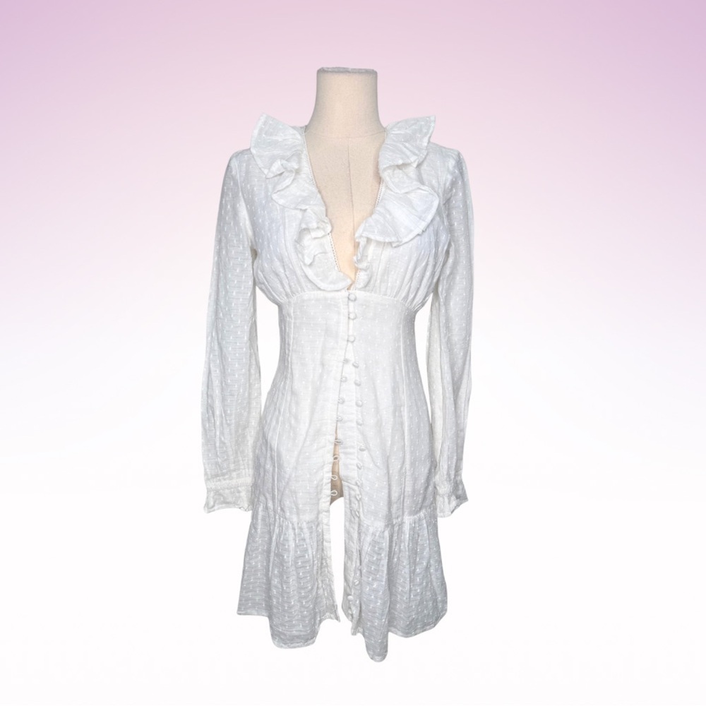 Nwt NASTY GAL White Frill Collar Button Down Mini Dress (Sz 8)